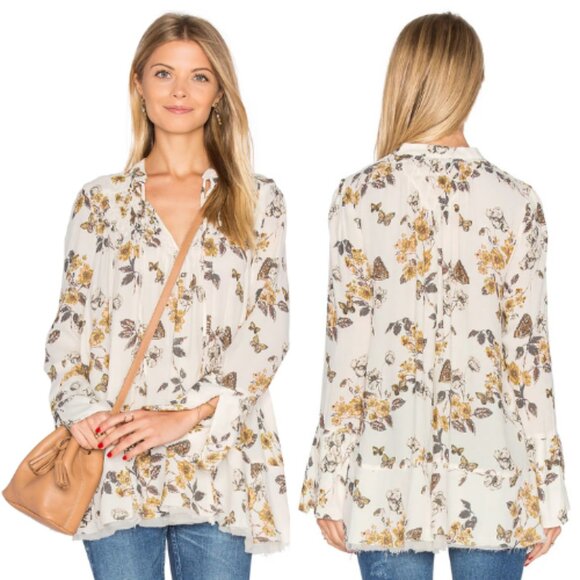 Free People Pebble Crepe So Fine butterfly Smocked Tunic Top 26393 - Picture 1 of 9